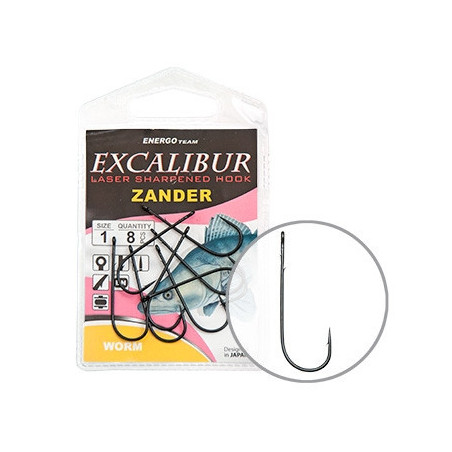 Energofish Excalibur Zander worm black udice 6 kom | veličina 2/0