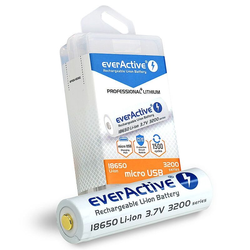 EverActive 18650 micro USB punjivi baterijski uložak | 3.7V