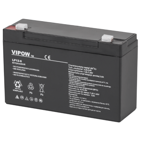 Industrijski olovni akumulator 6V / 12Ah AGM Vipow