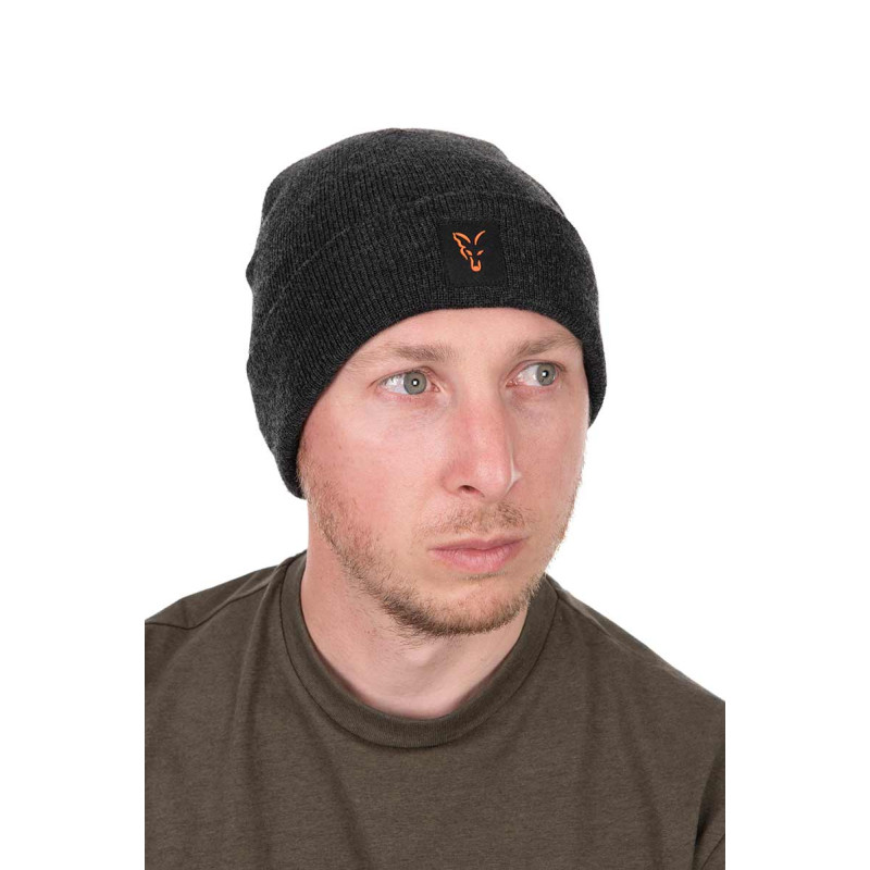 Fox Collection pletena zimska kapa | black & orange