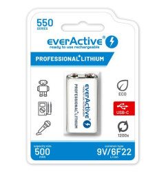 everActive 9V punjiva baterija Li-Ion 550 mAh (TypeC)
