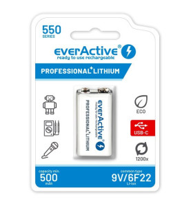 everActive 9V punjiva baterija Li-Ion 550 mAh (TypeC)