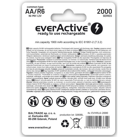 Ever Active set punjivih baterija AA/R6 Ni-MH 1.2V | 4 baterije
